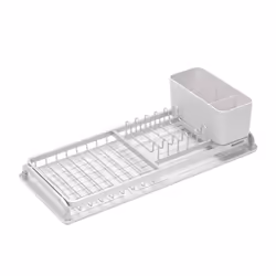 Brabantia Dish Drying Draining Rack (Compact / Light Grey) Easy-Clean Drip Tray and Removable Cutlery Basket, Corrosion-Resis ...