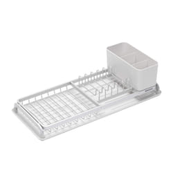 Brabantia Dish Drying Draining Rack (Compact / Light Grey) Easy-Clean Drip Tray and Removable Cutlery Basket, Corrosion-Resistant Aluminium Rack,
