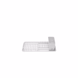 Brabantia Dish Drying Draining Rack (Compact / Light Grey) Easy-Clean Drip Tray and Removable Cutlery Basket, Corrosion-Resistant Aluminium Rack,