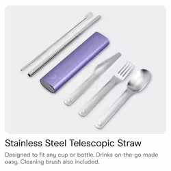 Chilly's Cutlery - Stainless Steel Utensils with Aluminium Travel Case - Knife, Fork, Spoon, & Straw - Lavender