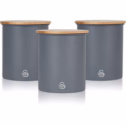 Swan SWKA17513GRYN Nordic Scandi Set of 3 Storage, Tea, Coffee and Sugar Canisters, Slate Grey, Steel, Bamboo Lid, One Size