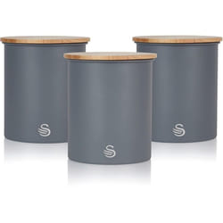 Swan SWKA17513GRYN Nordic Scandi Set of 3 Storage, Tea, Coffee and Sugar Canisters, Slate Grey, Steel, Bamboo Lid, One Size
