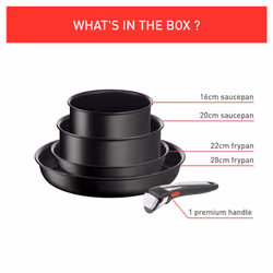 Tefal Ingenio Unlimited ON 5 Piece Non-Stick Induction Pan Set, 22&28 cm Frying Pans, 16&20 cm Saucepans, 1 Bakelite Removable Handle, Easy Cleaning,
