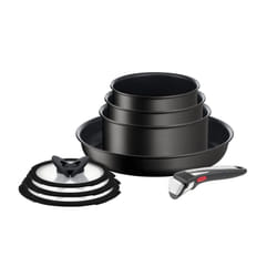 Tefal Ingenio Unlimited ON 8 Piece Non-Stick Induction Pan Set, 28 cm Frying Pan, 16&18&20 cm Saucepans, 16&18&20 cm Glass Lids, 1 Bakelite Removable