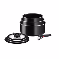Tefal Ingenio Easy ON 7 Piece Non-Stick Saucepan Set, 16&18&20 cm Saucepans, 16&18&20 cm Glass Lids, Bakelite Removable Handl ...