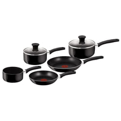 Tefal Delight 5 Piece Non Stick, Aluminium, (14 cm Milk, 16/18 cm Saucepans with Lids, 20/24 cm Frying pan), Black, All hobs Compatible excluding