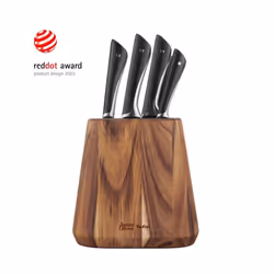 Tefal Jamie Oliver Kitchen Knives Set, 6 Pieces: Knife Block, Chef, Bread, Slicing, Santoku, Utility, Paring Knives, German Stainless Steel, Ice
