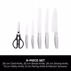 Ninja StaySharp Knife Set, Stainless Steel 6-Piece Knife Set with Integrated Sharpener, Chef knife, Slicing knife, Bread knife, Utility knife, Paring