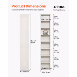 VEVOR 8 Tiers Narrow Bookshelf, 71 in Wooden Tall Open Bookcase with Height-Adjustable Shelf, Freestanding Display Storage Floor Bookcase Bookshelf