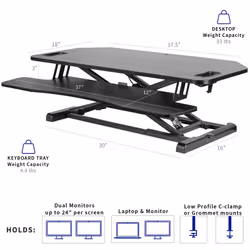 VIVO Extra Wide Corner Height Adjustable 97 cm Stand up Desk Converter, Sit Stand Tabletop Dual Monitor and Laptop Riser Workstation, Black,