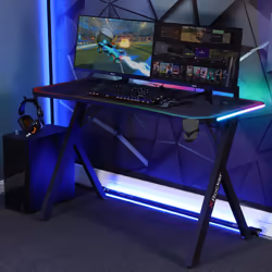X-Rocker Lumio XL RGB Gaming Desk 140 x 60cm, Large Gaming Table for Laptop Home Office Desk, Carbon Fibre Effect Gaming PC D ...