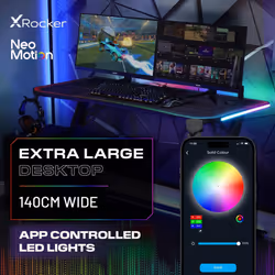 X-Rocker Lumio XL RGB Gaming Desk 140 x 60cm, Large Gaming Table for Laptop Home Office Desk, Carbon Fibre Effect Gaming PC Desk with Headphone Hook