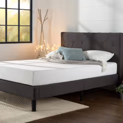 Zinus Shalini Double Bed frame - Bed 135x190 cm - 35 cm Height - Upholstered Platform Bed frame with Headboard and Wood slat  ...