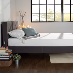 Zinus Shalini Double Bed frame - Bed 135x190 cm - 35 cm Height - Upholstered Platform Bed frame with Headboard and Wood slat support - Dark Grey