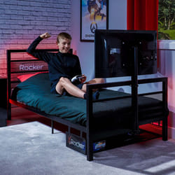 X-Rocker Basecamp TV Gaming Bed with Rotating Mount, Storage and Cable Management, Single 3ft Low Sleeper Bedstead, Metal Frame, Ideal for Kids