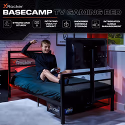 X-Rocker Basecamp TV Gaming Bed with Rotating Mount, Storage and Cable Management, Single 3ft Low Sleeper Bedstead, Metal Frame, Ideal for Kids