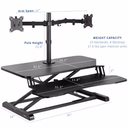 VIVO Height Adjustable 81 cm Standing Desk Converter with Dual 13 to 30 inch Monitor Stand, Sit Stand Monitor Mount and Desk Riser, Black,