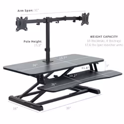 VIVO Height Adjustable 91cm Standing Desk Converter with Dual 13 to 30 inch Monitor Stand, Sit Stand Monitor Mount and Desk Riser, Black,