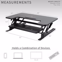 VIVO 91 cm Height Adjustable Stand Up Desk Converter, V Series, Quick Sit to Stand Tabletop Dual Monitor Riser Workstation, Black, DESK-V000V
