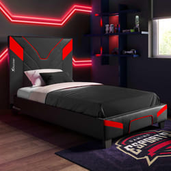 X-Rocker Cerberus Gaming Bed, 3ft Single Bedstead Frame, Wooden Slats, PU Faux Leather Upholstered Headboard, Low Footboard, Ideal for Teens, Kids,