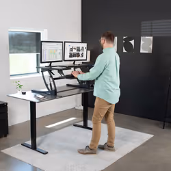 VIVO 107cm Height Adjustable Stand Up Desk Converter, V Series, Quick Sit to Stand Tabletop Dual Monitor Riser Workstation, Black, DESK-V000VL
