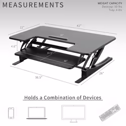 VIVO 107cm Height Adjustable Stand Up Desk Converter, V Series, Quick Sit to Stand Tabletop Dual Monitor Riser Workstation, Black, DESK-V000VL