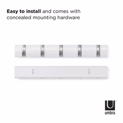 Umbra Flip 5-Hook Wall Mounted Coat Rack, Modern, Sleek, Space-Saving Coat Hanger with 5 Retractable Hooks to Hang Coats, Scarfs, Purses and More,