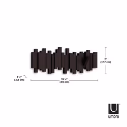 Umbra Sticks Multi Rack ? Modern, Unique, Space-Saving Hanger with 5 Flip-Down Hooks for Hanging Coats, Scarves, Purses and More, Espresso, 19-1/2" x
