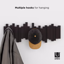 Umbra Sticks Multi Rack ? Modern, Unique, Space-Saving Hanger with 5 Flip-Down Hooks for Hanging Coats, Scarves, Purses and More, Espresso, 19-1/2" x