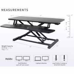 VIVO 107 cm Desk Converter, K Series, Height Adjustable Sit to Stand Riser, Dual Monitor and Laptop Workstation with Wide Keyboard Tray, Black,
