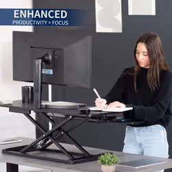 VIVO 107 cm Desk Converter, K Series, Height Adjustable Sit to Stand Riser, Dual Monitor and Laptop Workstation with Wide Keyboard Tray, Black,