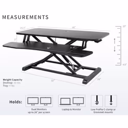 VIVO 91cm Desk Converter, K Series, Height Adjustable Sit to Stand Riser, Dual Monitor and Laptop Workstation with Wide Keyboard Tray, Black,