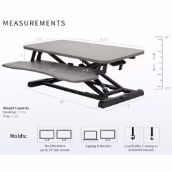 VIVO 81 cm Desk Converter, K Series, Height Adjustable Sit to Stand Riser, Dual Monitor and Laptop Workstation with Wide Keyboard Tray, Gray Top,
