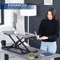 VIVO 81 cm Desk Converter, K Series, Height Adjustable Sit to Stand Riser, Dual Monitor and Laptop Workstation with Wide Keyboard Tray, Gray Top,