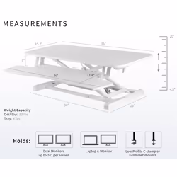 VIVO 91 cm Desk Converter, K Series, Height Adjustable Sit to Stand Riser, Dual Monitor and Laptop Workstation with Wide Keyboard Tray, White,