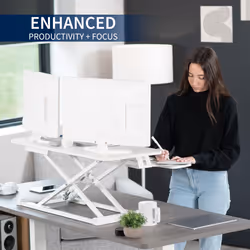 VIVO 91 cm Desk Converter, K Series, Height Adjustable Sit to Stand Riser, Dual Monitor and Laptop Workstation with Wide Keyboard Tray, White,