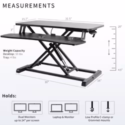 VIVO Standing 81 cm Desk Converter, Height Adjustable Riser, Sit to Stand Dual Monitor and Laptop Workstation with Wide Keyboard Tray, Black,