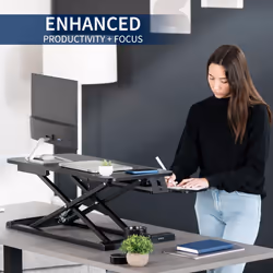 VIVO Standing 81 cm Desk Converter, Height Adjustable Riser, Sit to Stand Dual Monitor and Laptop Workstation with Wide Keyboard Tray, Black,