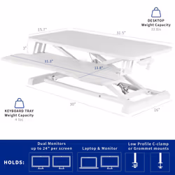 VIVO 81 cm Desk Converter, K Series, Height Adjustable Sit to Stand Riser, Dual Monitor and Laptop Workstation with Wide Keyboard Tray, White,