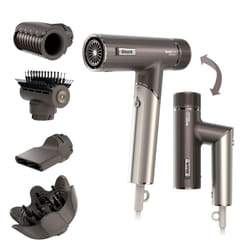 Shark SpeedStyle Pro FLEX Hair Dryer, High Performance High-Velocity Hair-Dryer w/ 4 Styling Attachments, Lightweight, Ionic, No Heat Damage, Folding