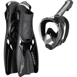 CRESSI Baron+Tonga Combo Black/Black S/M-Set Baron Full Face Mask, Wide View, Anti-fog System, Easy Breathing+Light Adjustable Tonga Fins,