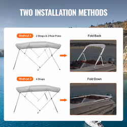 VEVOR 4 Bow Bimini Top Boat Cover, 900D Polyester Canopy with 1" Aluminum Alloy Frame, Waterproof and Sun Shade, Includes Storage Boot, 2 Support