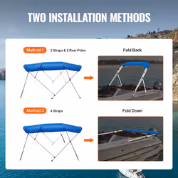 VEVOR 4 Bow Bimini Top Boat Cover, 900D Polyester Canopy with 1" Aluminum Alloy Frame, Waterproof and Sun Shade, Includes Storage Boot, 2 Support