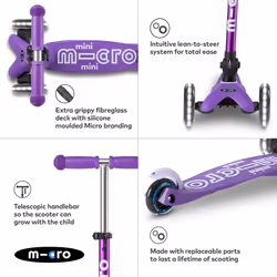 Micro Scooters | Mini Micro Deluxe LED Children's Scooter | Handlebar Adjustable & Foldable | Extra Grippy Deck | Weather Tested Stem | Light Up