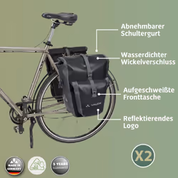VAUDE Aqua Back Plus bike pannier bag, 2 x rear bike rack bag waterproof, 51 liters total volume, cycling bag rear, easy mounting - Made in Germany