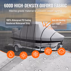 VEVOR T Top Boat Cover, 20'-22' Waterproof Trailerable T-Top Boat Cover, 600D Marine Grade PU Oxford, with Windproof Buckle Straps, for Center Console