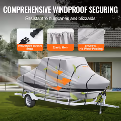 VEVOR T Top Boat Cover, 20'-22' Waterproof Trailerable T-Top Boat Cover, 600D Marine Grade PU Oxford, with Windproof Buckle Straps, for Center Console