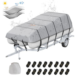 VEVOR Pontoon Boat Cover, 19'-20' Waterproof Trailerable Pontoon Cover, 800D Marine Grade PU Oxford Fabric, with Motor Cover, 16 Windproof Buckle