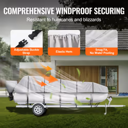 VEVOR Pontoon Boat Cover, 19'-20' Waterproof Trailerable Pontoon Cover, 800D Marine Grade PU Oxford Fabric, with Motor Cover, 16 Windproof Buckle