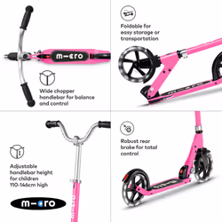 Micro Scooters | Cruiser LED Children's Scooter | Handlebar Adjustable | Lightweight | Light Up Wheels | Foldable | 6-12yrs | Boys & Girls | Pink